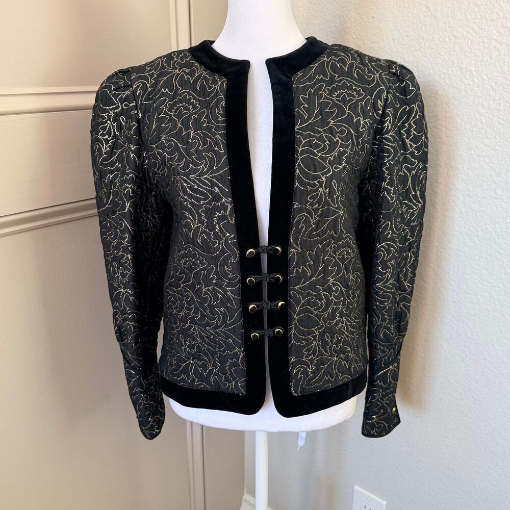 Vtg Nina Ricci Elizabeth Arden Black Gold Floral Brocade Wool Evening Jacket 4/6